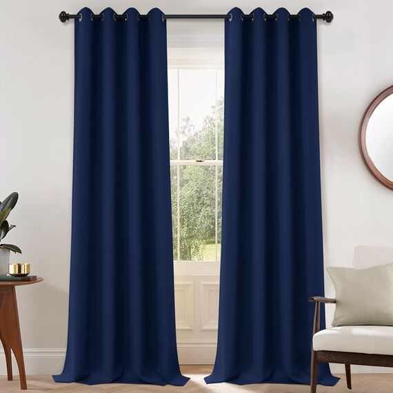 Yakamok Lichtblockierende Fenster-Verdunkelungsvorhänge, wärmeisoliert, Raumverdunkelungsvorhänge für Schlafzimmer, solide Ösen, 132 x 274 cm, Marineblau, 1 Paar
