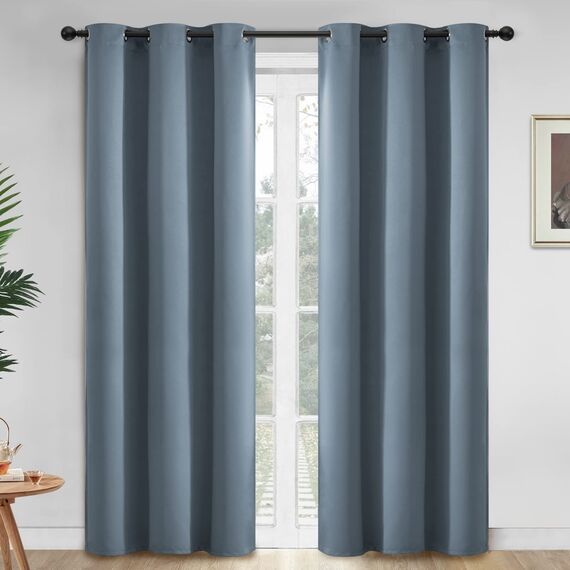 Yakamok Verdunkelungsvorhänge, Raumverdunkelung, wärmeisoliert, Fensterpaneele, solide Ösen, Vorhänge für Schlafzimmer/Wohnzimmer (107 x 213 cm, Steinblau, 2 Paneele)