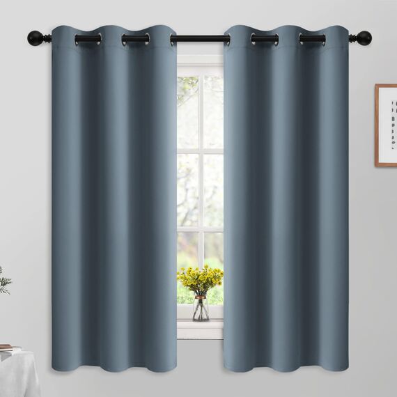 Yakamok 160 cm lange Verdunkelungsvorhänge für Schlafzimmer, Raumverdunkelung, wärmeisoliert, solide Ösenpaneele für Wohnzimmer (42 B x 63 L, steinblau, 2 Paneele)