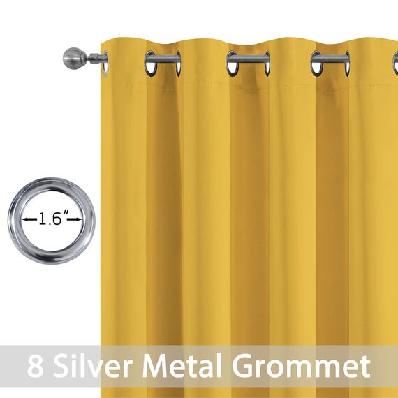 Yakamok Fenstervorhänge, wärmeisoliert, lichtblockierende Verdunkelungsvorhänge für Schlafzimmer (52 B x 84 L, 2 Paneele) senffgelb