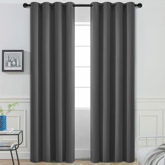 Yakamok Verdunkelungsvorhänge für Schlafzimmer, wärmeisoliert, Raumverdunkelungsvorhänge, lichtblockierende Verdunkelungsvorhänge für Wohnzimmer, 2 Paneele, 132 x 274 cm, Anthrazitgrau, 274 cm