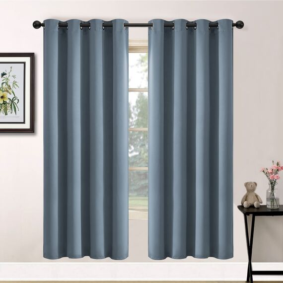 Yakamok 183 cm Länge, 100 % Verdunkelungsvorhänge für Schlafzimmer, lichtblockierende Vorhänge, Raumverdunkelung, wärmeisoliert, solide Ösen für Wohnzimmer, 132 x 183 cm, Steinblau, 2 Paneele
