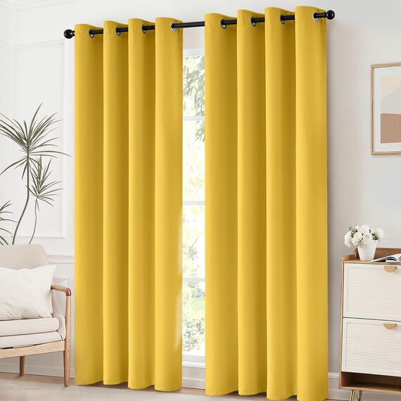 Yakamok Fenstervorhänge, wärmeisoliert, lichtblockierende Verdunkelungsvorhänge für Schlafzimmer (52 B x 84 L, 2 Paneele) senffgelb