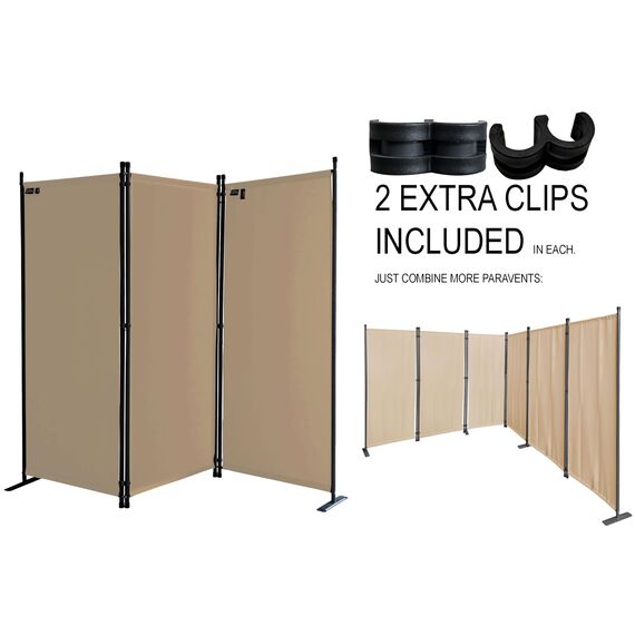 QUICK STAR Paravent 6 Teilig 340x165cm Beige - Garten & Balkon Sichtschutz Stellwand Innen & Außen - Raumteiler Trennwand Faltbar Blickdicht & Wetterfest
