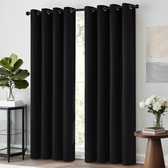 2 Platten yakamok isoliert Tülle Noise Blocking Verdunklungsvorhänge mit 2 Bändern für Schlafzimmer/Wohnzimmer, Polyester-Mischgewebe, Jet Black, 52Wx96L