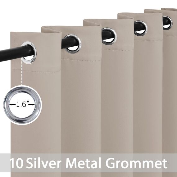 Yakamok Raumverdunkelungsvorhänge, wärmeisoliert, Ösenvorhang, Paneele für Schlafzimmer, 52 B x 63 L, Natur, 2 Paneele