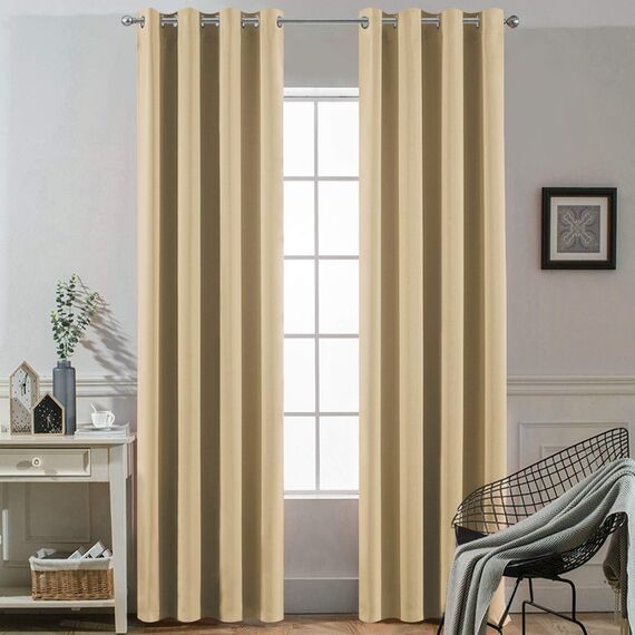 Yakamok Thermoisolierte Verdunkelungsvorhänge mit Ösen für Schlafzimmerfenster, Raumverdunkelungsvorhänge (2 Paneele, B 132 x L 274 cm, Beige)