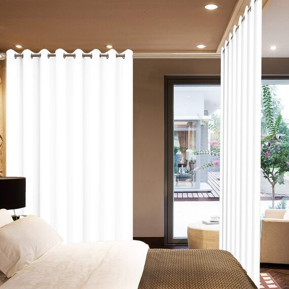 Yakamok Reinweißer Vorhang für Wohnzimmer, Schiebetür, vertikaler Vorhang für Raumverdunkelung, extra breite Fenstervorhänge, Ösen, Raumteiler für Schlafzimmer/Terrasse, 1 Stück, 254 x 213 cm