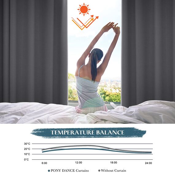PONY DANCE Raumtrenner Vorhang für Wohnzimmer/Schlafzimmer Trennwand Raumteiler Extra Breite Gardine Blickdicht Thermovorhang gegen Kälte/Energiesparen, 1 Stück H 274 x B 254 cm, Grau