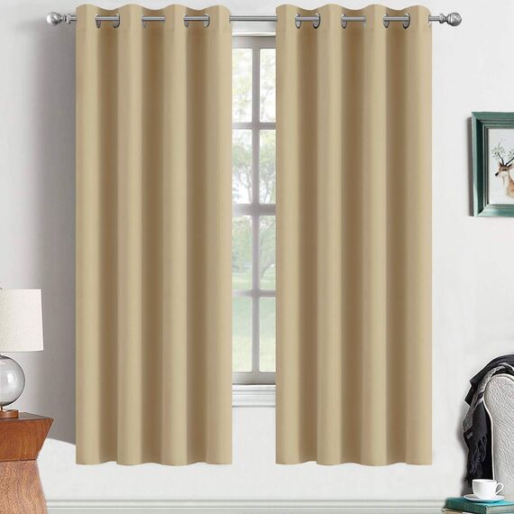 Yakamok Vorhänge, 160 cm Länge, Raumverdunkelung, wärmeisoliert, Fensterbehandlungsvorhang mit Ösen für Wohnzimmer (2 Bahnen, 132 x 160 cm, Beige)