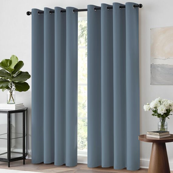 Yakamok 183 cm Länge, 100 % Verdunkelungsvorhänge für Schlafzimmer, lichtblockierende Vorhänge, Raumverdunkelung, wärmeisoliert, solide Ösen für Wohnzimmer, 132 x 183 cm, Steinblau, 2 Paneele