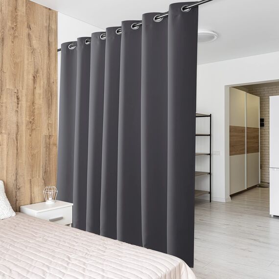 PONY DANCE Thermovorhang Hitzeschutz Haustür & Trennwand Raumteiler Vorhang 1er Set H 210 x B 254 cm Türvorhang Hitzeschutz Extra Breite Gardine Grau Verdunklung Ösenschal Blickdicht