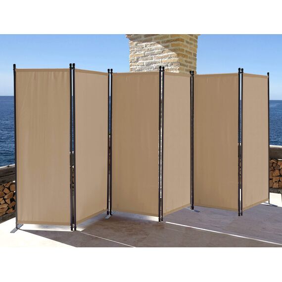QUICK STAR Paravent 6 Teilig 340x165cm Beige - Garten & Balkon Sichtschutz Stellwand Innen & Außen - Raumteiler Trennwand Faltbar Blickdicht & Wetterfest