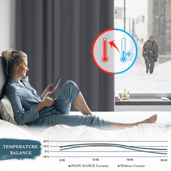 PONY DANCE Raumtrenner Vorhang für Wohnung/Büro/Klinik Trennwand Raumteiler Thermovorhang Kälteschutz/Energiesparen Gardine Grau Blickdicht Verdunkelungsvorhang, 1 Stück H 274 x B 457 cm