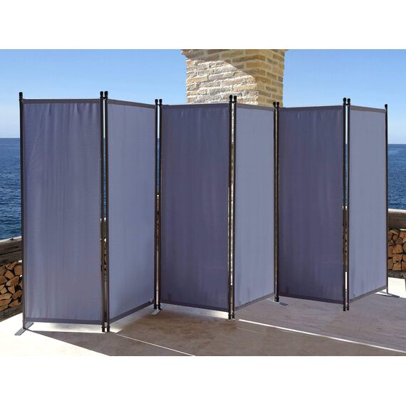QUICK STAR Paravent 6 Teilig 340x165cm Stoff Raumteiler Trennwand Balkon Sichtschutz Stellwand Faltbar Grau
