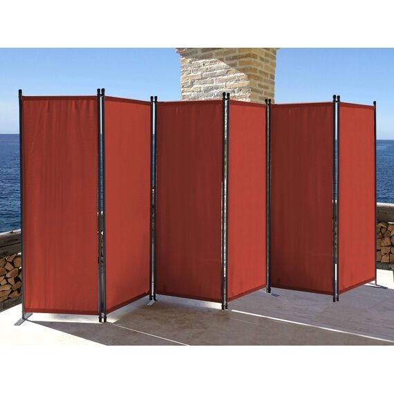 QUICK STAR Paravent 6 Teilig 340x165cm Rotorange - Garten & Balkon Sichtschutz Stellwand Innen & Außen - Raumteiler Trennwand Faltbar Blickdicht & Wetterfest