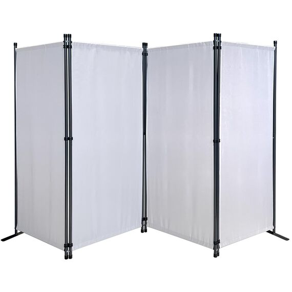 QUICK STAR Paravent 4 Teilig 165 x 220 cm Weiß - Garten & Balkon Sichtschutz Stellwand Innen & Außen - Raumteiler Trennwand Faltbar Blickdicht & Wetterfest