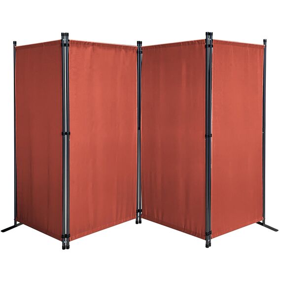 QUICK STAR Paravent 4 Teilig 165 x 220 cm Rotorange - Garten & Balkon Sichtschutz Stellwand Innen & Außen - Raumteiler Trennwand Faltbar Blickdicht & Wetterfest