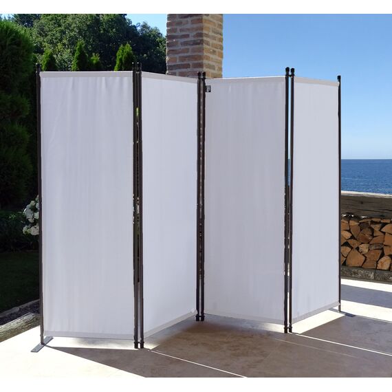 QUICK STAR Paravent 4 Teilig 165 x 220 cm Weiß - Garten & Balkon Sichtschutz Stellwand Innen & Außen - Raumteiler Trennwand Faltbar Blickdicht & Wetterfest