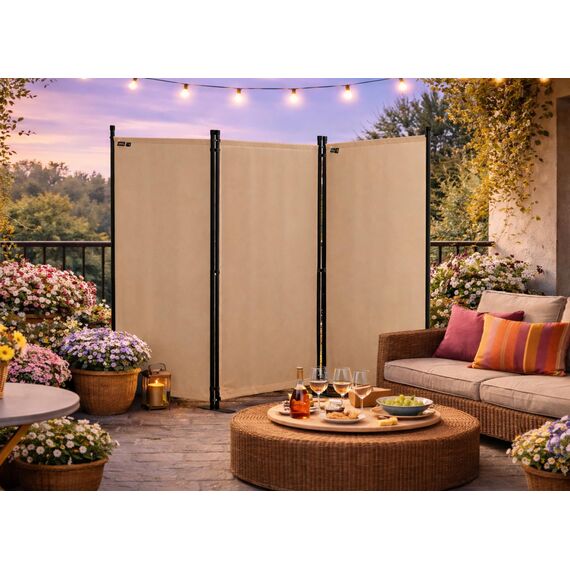 QUICK STAR Paravent 3 Teilig 170 x 165 cm Beige - Garten & Balkon Sichtschutz Stellwand Innen & Außen - Raumteiler Trennwand Faltbar Blickdicht & Wetterfest