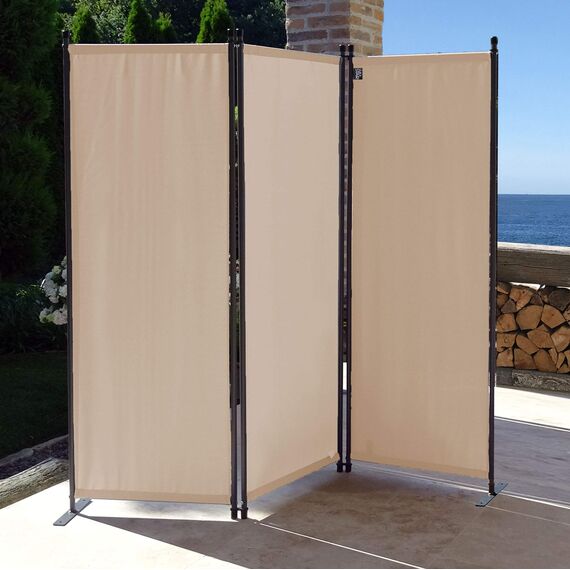 QUICK STAR Paravent 3 Teilig 170 x 165 cm Beige - Garten & Balkon Sichtschutz Stellwand Innen & Außen - Raumteiler Trennwand Faltbar Blickdicht & Wetterfest