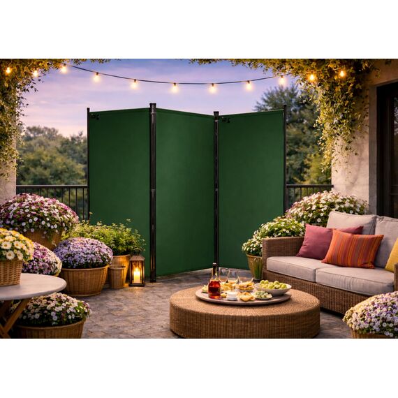 QUICK STAR Paravent 3 Teilig 170 x 165 cm Grün - Garten & Balkon Sichtschutz Stellwand Innen & Außen - Raumteiler Trennwand Faltbar Blickdicht & Wetterfest