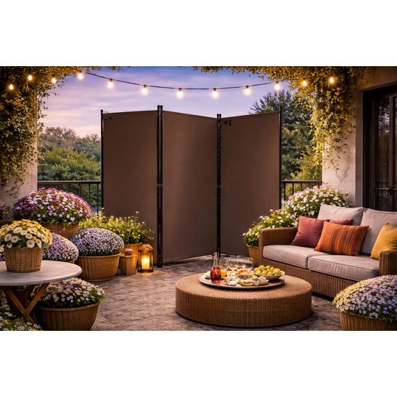 QUICK STAR Paravent 3 Teilig 170 x 165 cm Beigegrau - Garten & Balkon Sichtschutz Stellwand Innen & Außen - Raumteiler Trennwand Faltbar Blickdicht & Wetterfest
