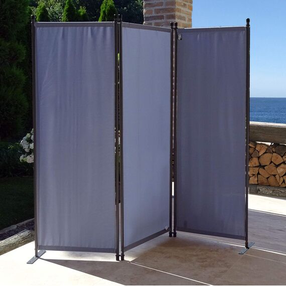 QUICK STAR Paravent 3 Teilig 170 x 165 cm Grau - Garten & Balkon Sichtschutz Stellwand Innen & Außen - Raumteiler Trennwand Faltbar Blickdicht & Wetterfest