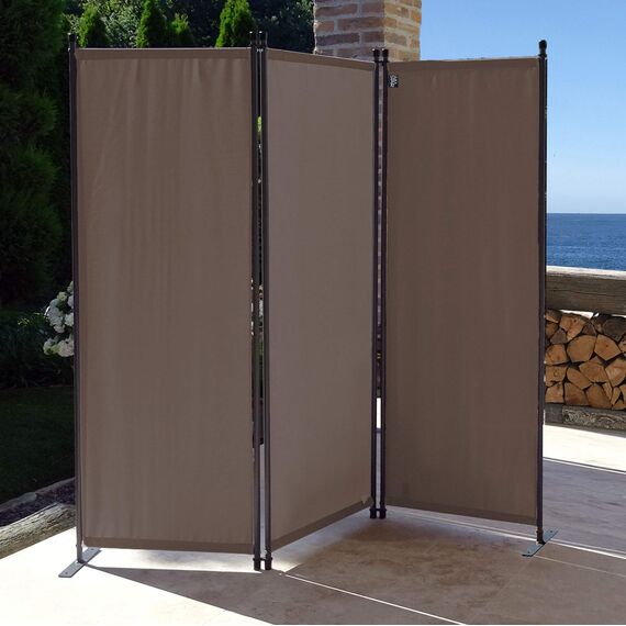 QUICK STAR Paravent 3 Teilig 170 x 165 cm Beigegrau - Garten & Balkon Sichtschutz Stellwand Innen & Außen - Raumteiler Trennwand Faltbar Blickdicht & Wetterfest