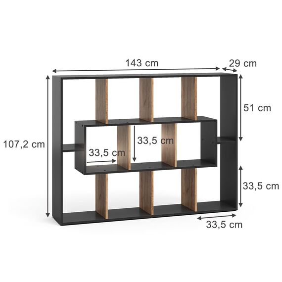 Vicco Raumteiler, Anthrazit/Goldkraft Eiche, 107.2 x 143 cm, zur Raumtrennung und flexiblen Aufbewahrung einsetzbar