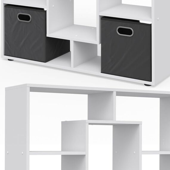 Vicco Drehregal, Weiß, 107.2 x 143 cm mit 2 Faltboxen, zur Raumtrennung und flexiblen Aufbewahrung einsetzbar