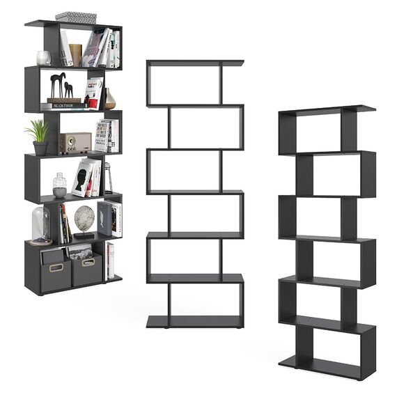 Vicco Raumteiler Levio, Schwarz, 70 x 192.2 cm, zur flexiblen Raumaufteilung in Z-Form beidseitig stellbar