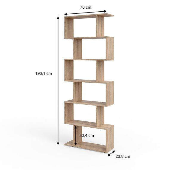 Vicco Raumteiler Levio, Sonoma, 70 x 192.2 cm, zur flexiblen Raumaufteilung in Z-Form beidseitig stellbar