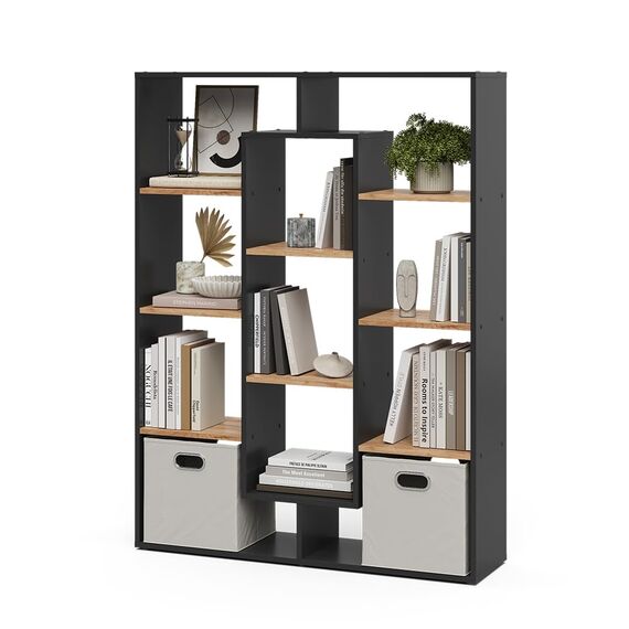 Vicco Raumteiler, Anthrazit/Goldkraft Eiche, 107.2 x 143 cm, zur Raumtrennung und flexiblen Aufbewahrung einsetzbar