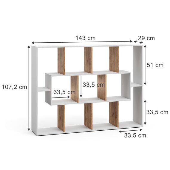 Vicco Raumteiler, Weiß/Goldkraft Eiche, 107.2 x 143 cm, zur Raumtrennung und flexiblen Aufbewahrung einsetzbar