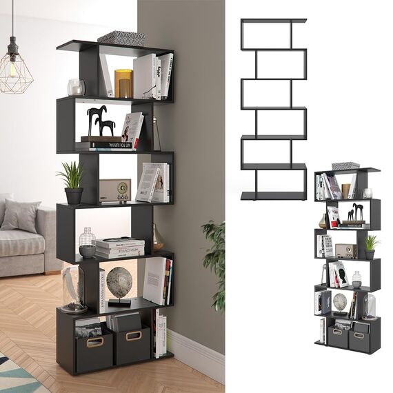 Vicco Raumteiler Levio, Schwarz, 70 x 192.2 cm, zur flexiblen Raumaufteilung in Z-Form beidseitig stellbar