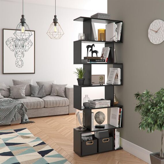 Vicco Raumteiler Levio, Schwarz, 70 x 192.2 cm, zur flexiblen Raumaufteilung in Z-Form beidseitig stellbar