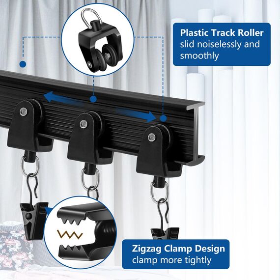 TOKPLNU Deckenvorhangschiene, flexible biegbare Vorhangschiene, 3 m, schwarz, gebogene Vorhangschiene, Deckenwandhalterung, Vorhangschienensystem für Wohnmobil, Erkerfenster, Raumteiler