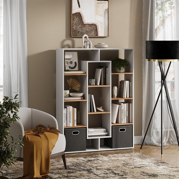 Vicco Raumteiler, Weiß/Goldkraft Eiche, 107.2 x 143 cm, zur Raumtrennung und flexiblen Aufbewahrung einsetzbar