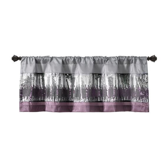 Lush Decor Night Sky Volant, Einzelbett, 132,1 x 45,7 cm (B x L), Lila und Grau, Paillettenvorhang, glitzernd und Farbblock, Küchenvorhang, Volant für Fenster, Moderne glamouröse Dekoration