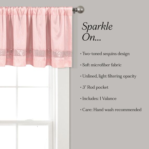 Lush Decor Night Sky Pailletten-Volant, Einzelbett, 213,4 x 45,7 cm (B x L), Blush & Silver – extra breiter Vorhang – Küchenvorhang, Volant für Fenster – Moderne glamouröse Dekoration – Badezimmer-