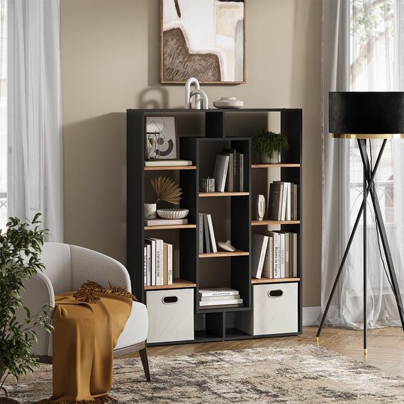 Vicco Raumteiler, Anthrazit/Goldkraft Eiche, 107.2 x 143 cm, zur Raumtrennung und flexiblen Aufbewahrung einsetzbar