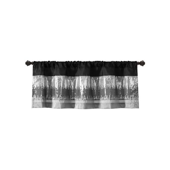 Lush Decor Night Sky Volant, Einzelbett, 132,1 x 45,7 cm (B x L), Schwarz und Grau, Pailletten-Vorhang, glitzernd und Farbblock, Moderne glamouröse Dekoration, Badezimmer- oder Küchenvolant für
