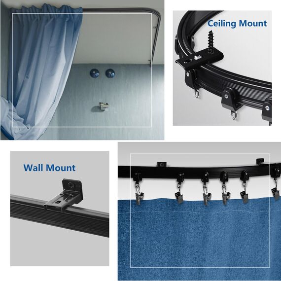 TOKPLNU Deckenvorhangschiene, flexible biegbare Vorhangschiene, 3 m, schwarz, gebogene Vorhangschiene, Deckenwandhalterung, Vorhangschienensystem für Wohnmobil, Erkerfenster, Raumteiler