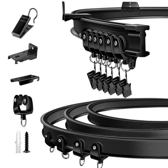 TOKPLNU Deckenvorhangschiene, flexible biegbare Vorhangschiene, 3 m, schwarz, gebogene Vorhangschiene, Deckenwandhalterung, Vorhangschienensystem für Wohnmobil, Erkerfenster, Raumteiler