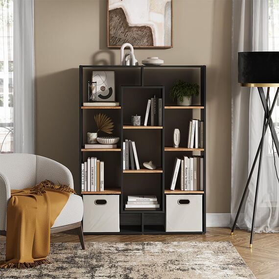 Vicco Raumteiler, Anthrazit/Goldkraft Eiche, 107.2 x 143 cm, zur Raumtrennung und flexiblen Aufbewahrung einsetzbar