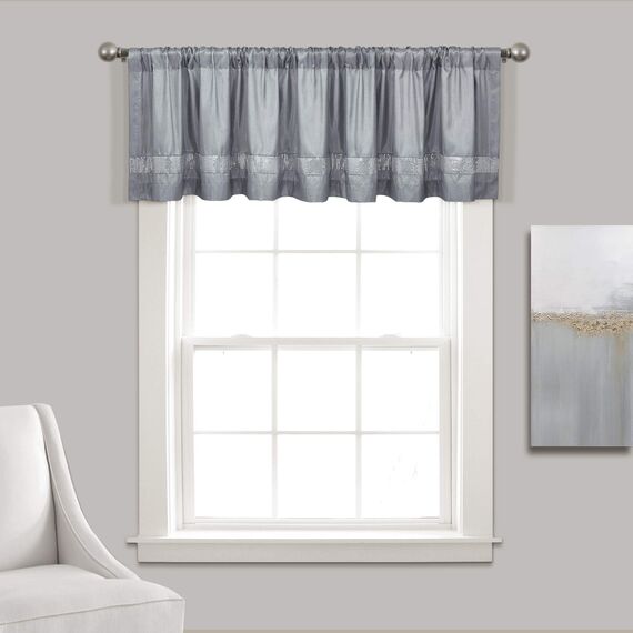Lush Decor Night Sky Pailletten-Fenstervolant – schicke, Schimmernde zweifarbige Pailletten, glamouröses Funkeln und modernes Farbblock-Design, 7,6 cm Stangentasche – 213,4 cm B x 45,7 cm L, Grau und
