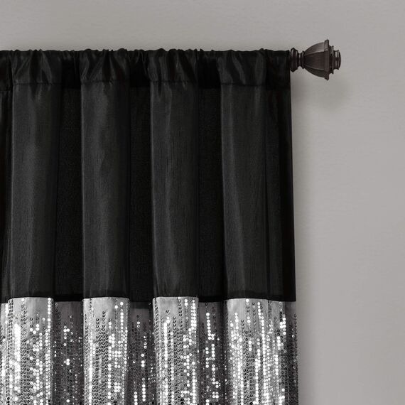Lush Decor Night Sky Fenstervorhang, Einzelbett, 106,7 cm B x 244,4 cm L, Schwarz & Weiß – Pailletten-Hintergrundvorhang – Raumverdunkelungsvorhänge für Schlafzimmer – Glamour-Dekor