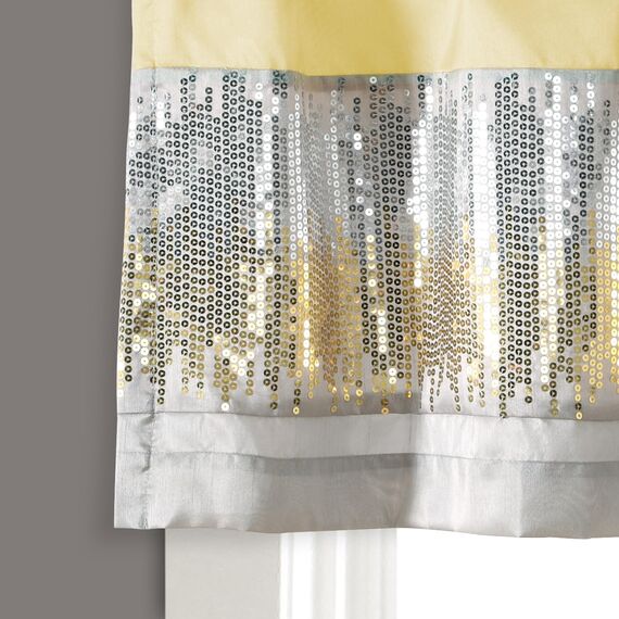 Lush Decor Night Sky Volant, Einzelbett, 132,1 x 45,7 cm (B x L), Gelb & Grau, Paillettenvorhang, glitzernd und Farbblock, Küchenvorhang, Volant für Fenster, modernes Glamour-Dekor, Badezimmer- oder
