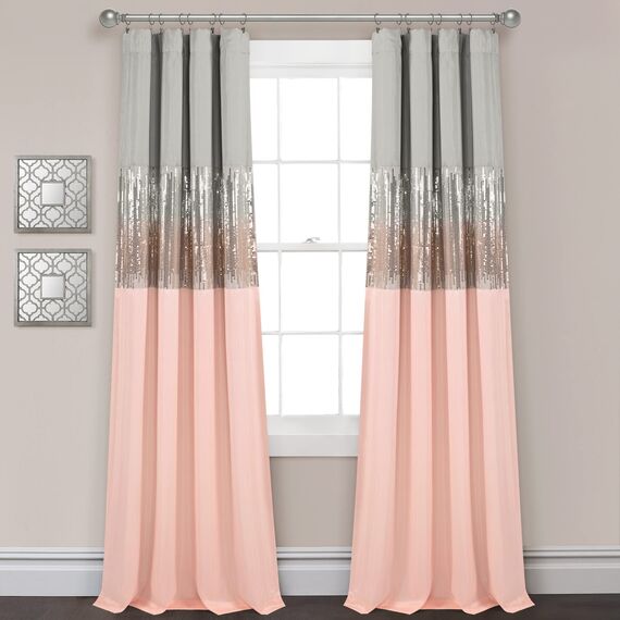 Lush Decor Night Sky 100% Verdunkelung gefütterter Fenstervorhang für Wohnzimmer, Schlafzimmer, Esszimmer (Einzelvorhang), 106,7 cm B x 213,3 cm L, Grau & Blush